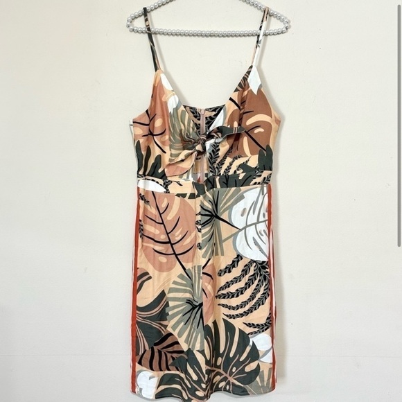 Farm Rio for Anthropologie Palm Leaf Sleeveless Cut Out Mini Dress SIZE MP - Picture 2 of 8